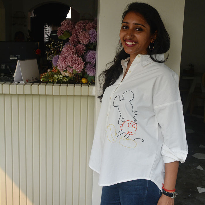Mouse Embellished Women's Shirt - Black/White (Adults)