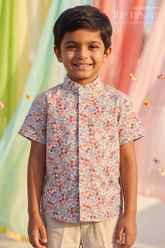 The Nesavu Boys Cotton Shirt Multicolor Boys Cotton Shirt with Floral Print Half Sleeves Playful and Trendy Design Nesavu 16 (1Y) / Multicolor BS192A-16 Multicolor Floral Print Boys Cotton Shirt Nesavu Trendy Half Sleeves Comfortable Casual Wear