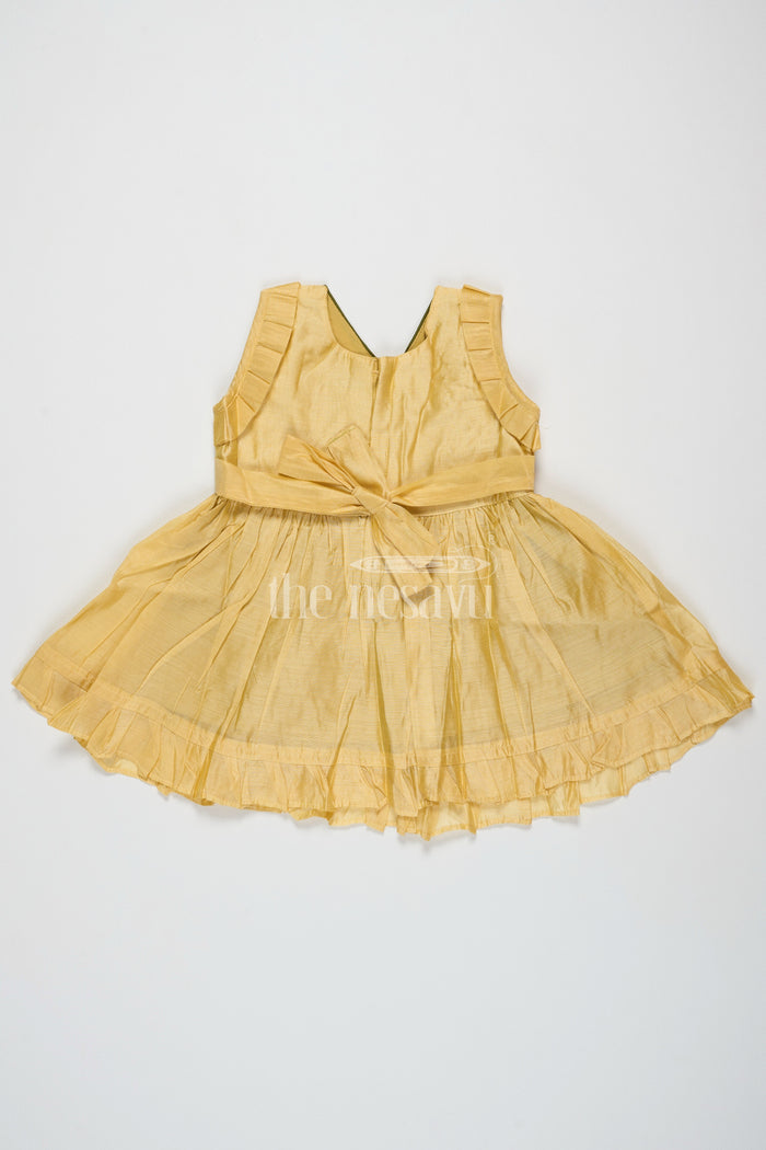 The Nesavu Girls Cotton Frock Mustard Chanderi Cotton Frock for Girls with Bird Embroidery – Festive and Casual Dress Nesavu Mustard Chanderi Cotton Frock Girls Bird Embroidery Perfect Festive Events Nesavu