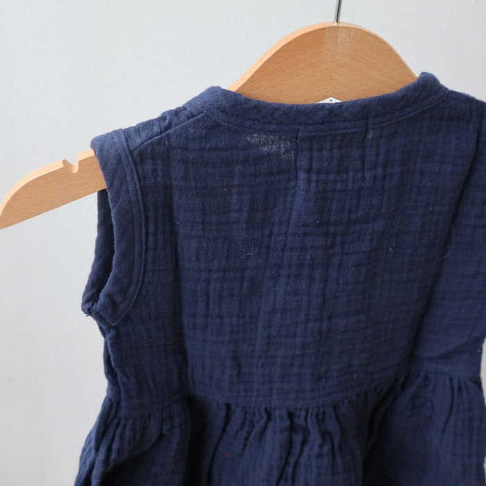 Navy Blue Organic Muslin Cotton Frocks (0-3 Years)