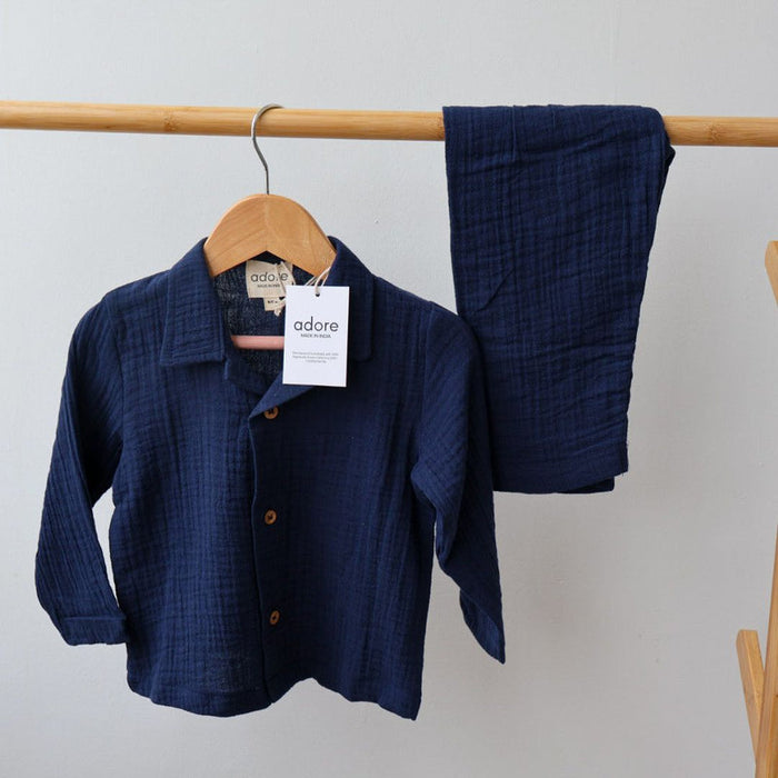 Navy Blue Organic Muslin Cotton Full Sleeve Set (6 Months – 4 Years)
