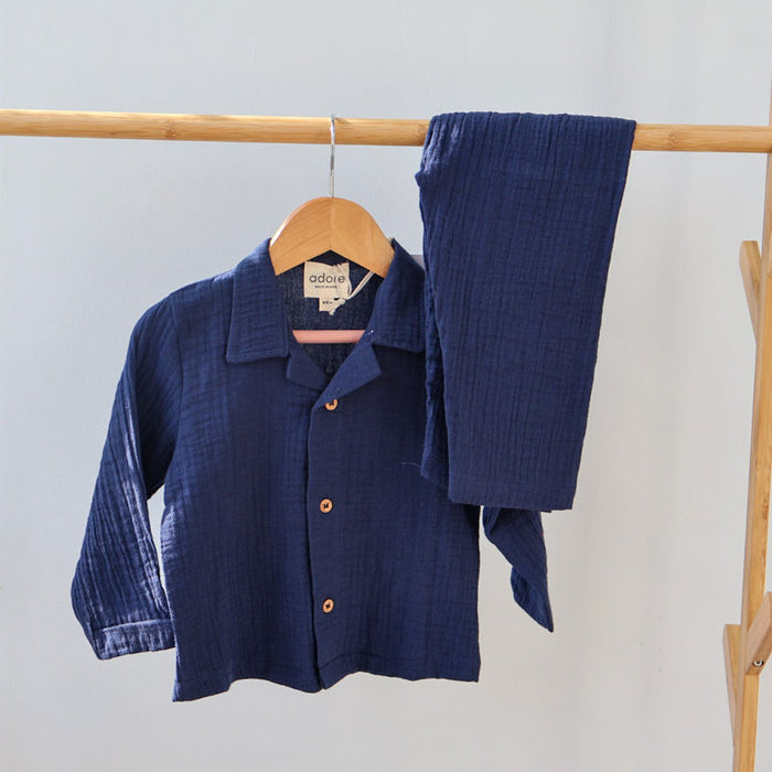 Navy Blue Organic Muslin Cotton Full Sleeve Set (6 Months – 4 Years)