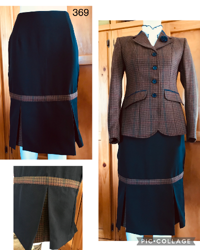 Navy Skirt "NEW" With Stunning Double Brown Check Pleats And Band Adults (369)