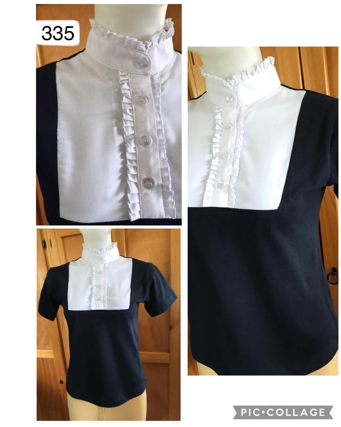 Navy & White "New" Ruffled T Shirt (335) Childs With White Stitching On The Ruffles