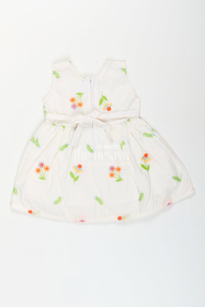 The Nesavu Baby Cotton Frocks Nesavu cotton baby girl frock with pastel floral embroidery and peter pan collar Nesavu Nesavu cotton baby girl frock with pastel floral embroidery and peter pan collar
