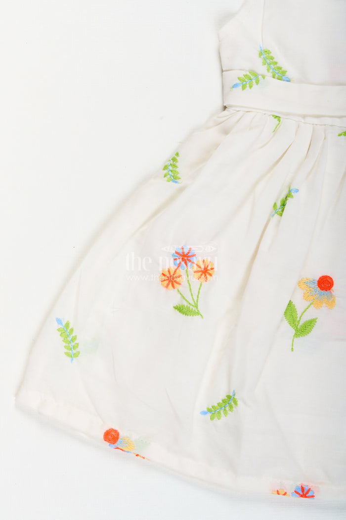 The Nesavu Baby Cotton Frocks Nesavu cotton baby girl frock with pastel floral embroidery and peter pan collar Nesavu Nesavu cotton baby girl frock with pastel floral embroidery and peter pan collar