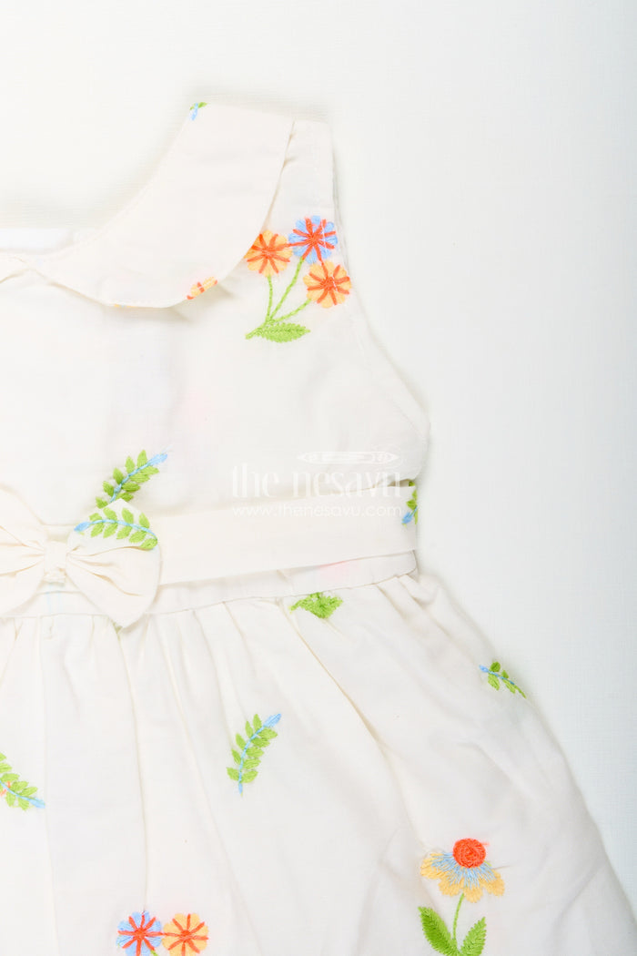 The Nesavu Baby Cotton Frocks Nesavu cotton baby girl frock with pastel floral embroidery and peter pan collar Nesavu Nesavu cotton baby girl frock with pastel floral embroidery and peter pan collar