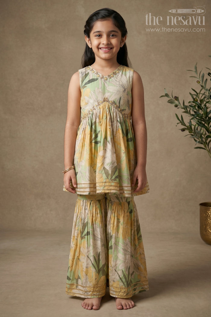 The Nesavu Girls Sharara / Plazo Set Nesavu Modal Silk Printed Sharara Choli Design for Girls Dussehra and Diwali Special Nesavu 16 (1Y) / Green GPS314C-16 Modal Silk Sharara Choli Design for Girls Dussehra and Diwali Special | The Nesavu