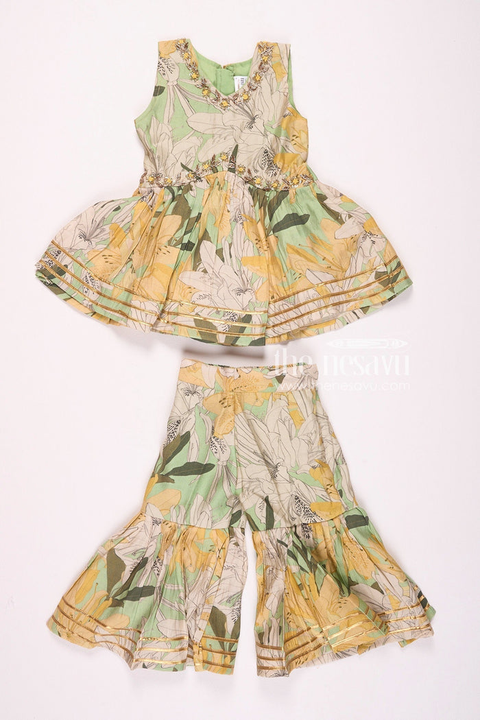 The Nesavu Girls Sharara / Plazo Set Nesavu Modal Silk Printed Sharara Choli Design for Girls Dussehra and Diwali Special Nesavu 16 (1Y) / Green GPS314C-16 Nesavu Modal Silk Sharara Choli Design for Girls | Dussehra and Diwali Special