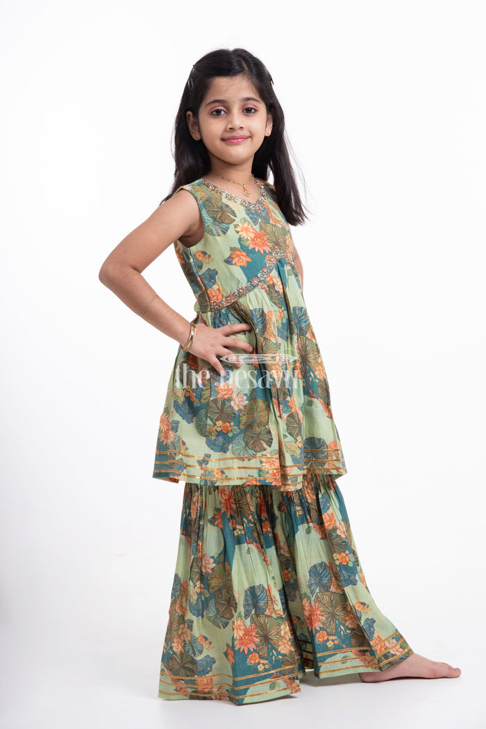 The Nesavu Girls Sharara / Plazo Set Nesavu Modal Silk Printed Sharara Plazo Party Wear Dress for Girls Navratri Special Nesavu Nesavu Modal Silk Sharara Plazo Party Wear Dress for Girls | Navratri Special
