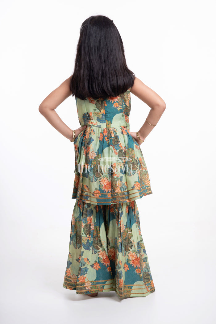 The Nesavu Girls Sharara / Plazo Set Nesavu Modal Silk Printed Sharara Plazo Party Wear Dress for Girls Navratri Special Nesavu Nesavu Modal Silk Sharara Plazo Party Wear Dress for Girls | Navratri Special