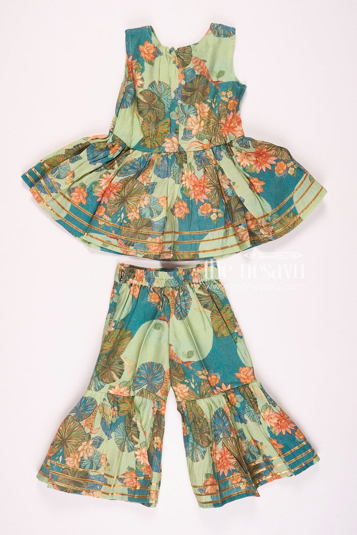 The Nesavu Girls Sharara / Plazo Set Nesavu Modal Silk Printed Sharara Plazo Party Wear Dress for Girls Navratri Special Nesavu Nesavu Modal Silk Sharara Plazo Party Wear Dress for Girls | Navratri Special