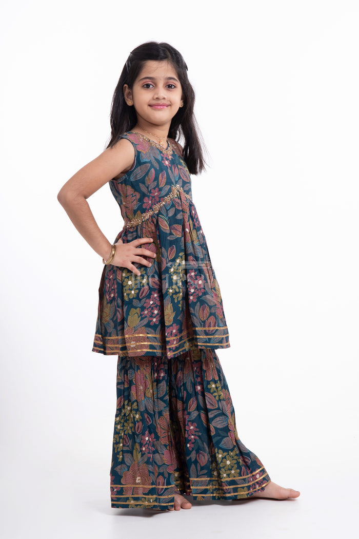 The Nesavu Girls Sharara / Plazo Set Nesavu Modal Silk Printed Sharara Plazo Top Dress for Girls Navratri Festive Wear Nesavu Nesavu Modal Silk Sharara Plazo Top Dress for Girls | Navratri Festive Wear