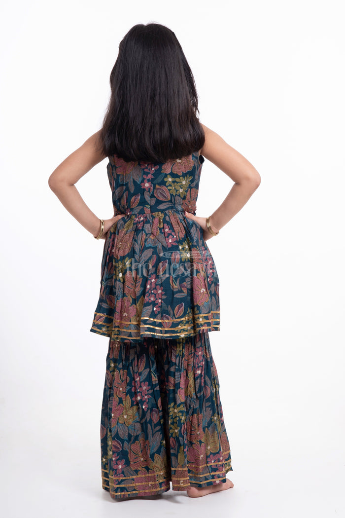 The Nesavu Girls Sharara / Plazo Set Nesavu Modal Silk Printed Sharara Plazo Top Dress for Girls Navratri Festive Wear Nesavu Nesavu Modal Silk Sharara Plazo Top Dress for Girls | Navratri Festive Wear