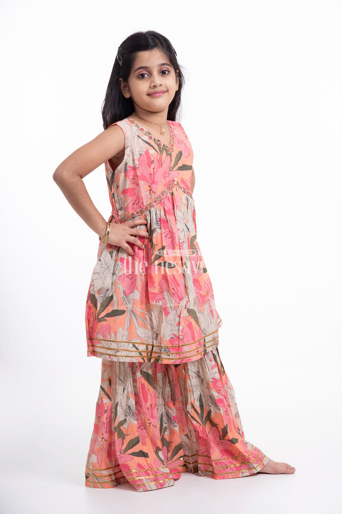 The Nesavu Girls Sharara / Plazo Set Nesavu Modal Silk Printed Sharara Suit Designs for Girls Diwali and Dussehra Special Nesavu Modal Silk Sharara Suit Designs for Girls Diwali and Dussehra Special | The Nesavu