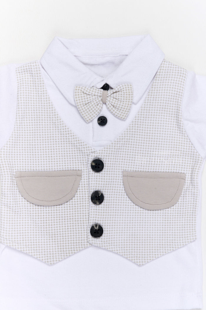 The Nesavu Baby Casual Sets Newborn Winter Wear Cotton Two-Piece Grey Outfit with Bowtie and Shorts Nesavu Newborn Winter Wear Cotton Two-Piece Outfit Grey Vest Bowtie | The Nesavu