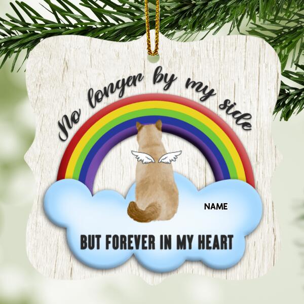 No Longer By My Side But Forever In My Heart, Rainbow Wooden Ornate Shaped Wooden Ornament, Personalized Cat Breeds