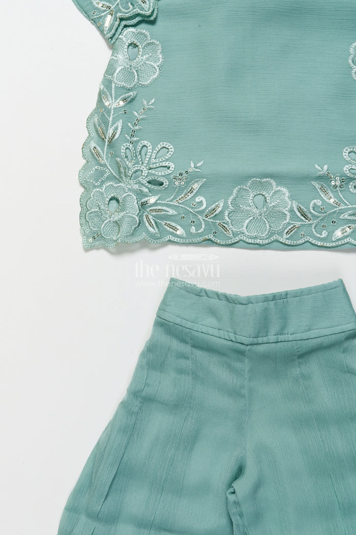 The Nesavu Girls Sharara / Plazo Set Occasion-Ready Organza Sharara Set with Thread Embroidery Detailing Nesavu Nesavu girls festive organza sharara set thread embroidery