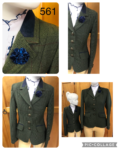 Olive & Faint Red Check Show Hunter Jacket With Navy Trims Childs (561)