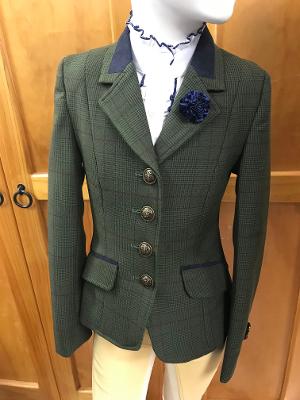 Olive & Faint Red Check Show Hunter Jacket With Navy Trims Childs (561)