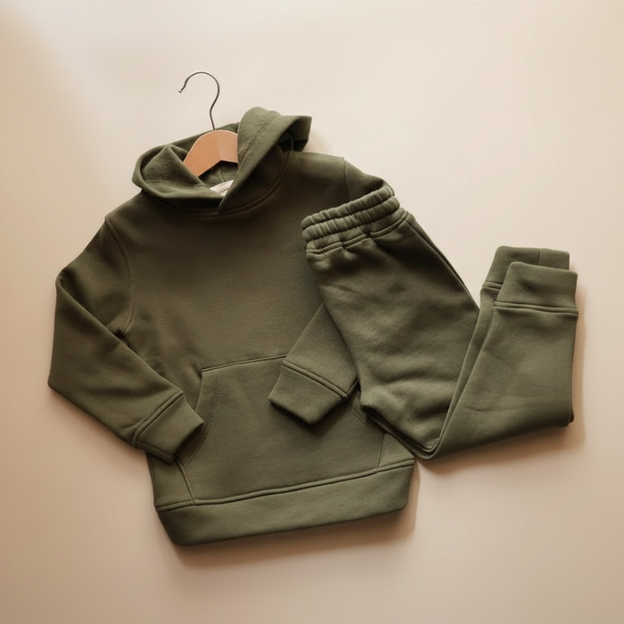 Olive Green Organic Cotton Fleece Hoodie and Jogger Set (6 Months – 5 Years)