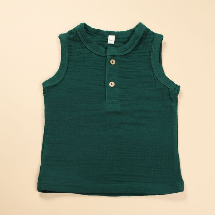 Olive Green Organic Muslin Cotton Sleeveless Tshirt and Shorts (6 Months – 4 Years)