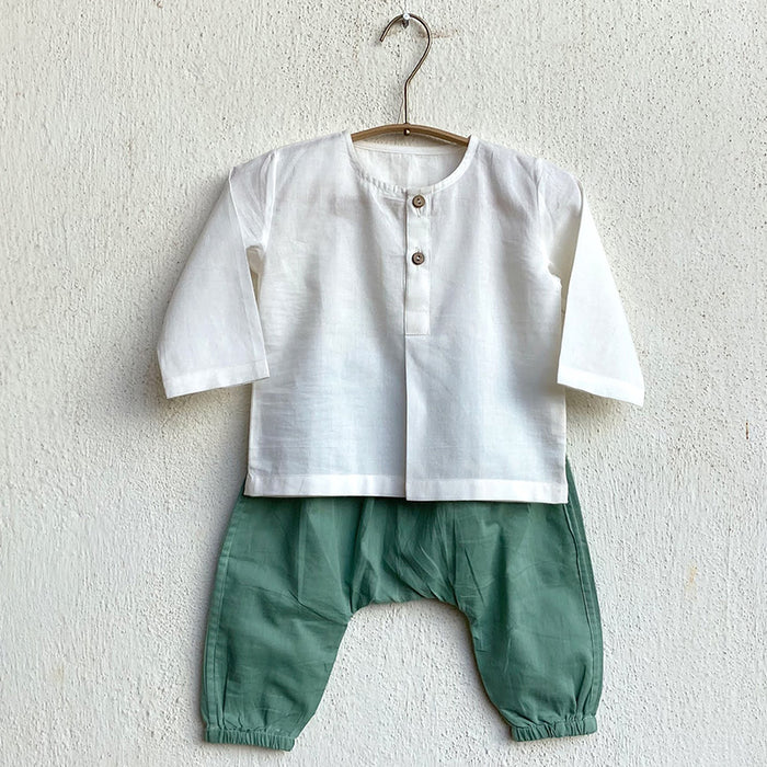 Organic Essential White Kurta + Mint Pants (6 Months - 7 Years)