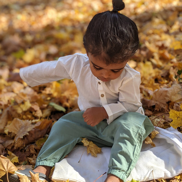 Organic Essential White Kurta + Mint Pants (6 Months - 7 Years)