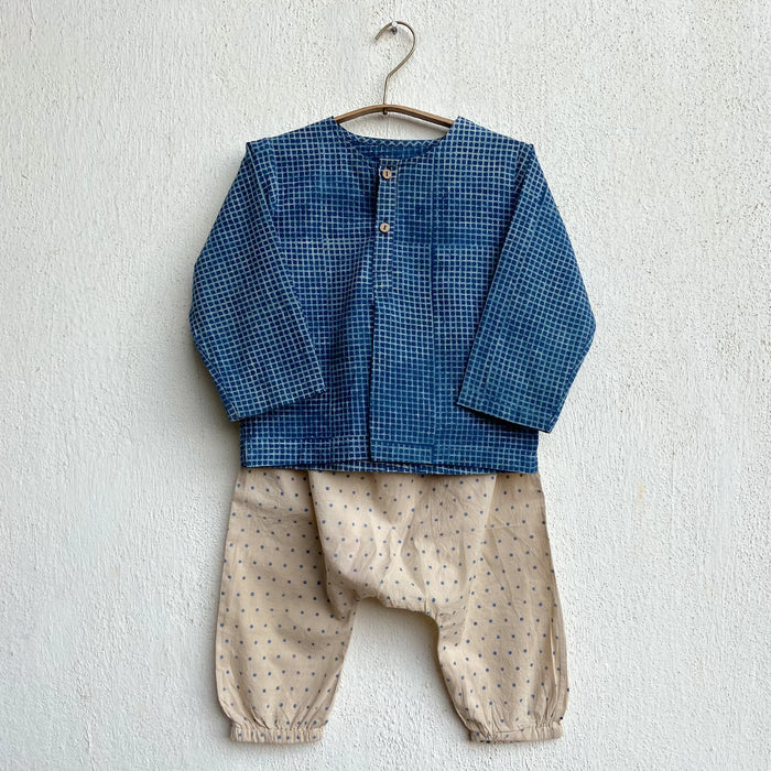 Organic Indigo Bag - Check Kurta + Raidana Kurta + Raidana Pants (6 Months - 7 Years)