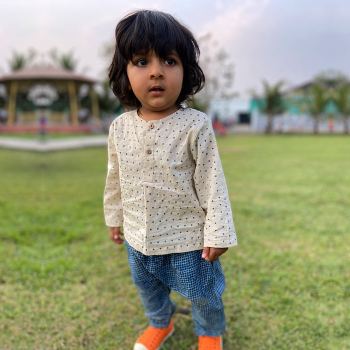 Organic Indigo Bag - Raidana + Check Kurta + Check Pants (6 Months - 7 Years)