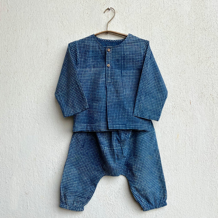 Organic Indigo Bag - Raidana + Check Kurta + Check Pants (6 Months - 7 Years)