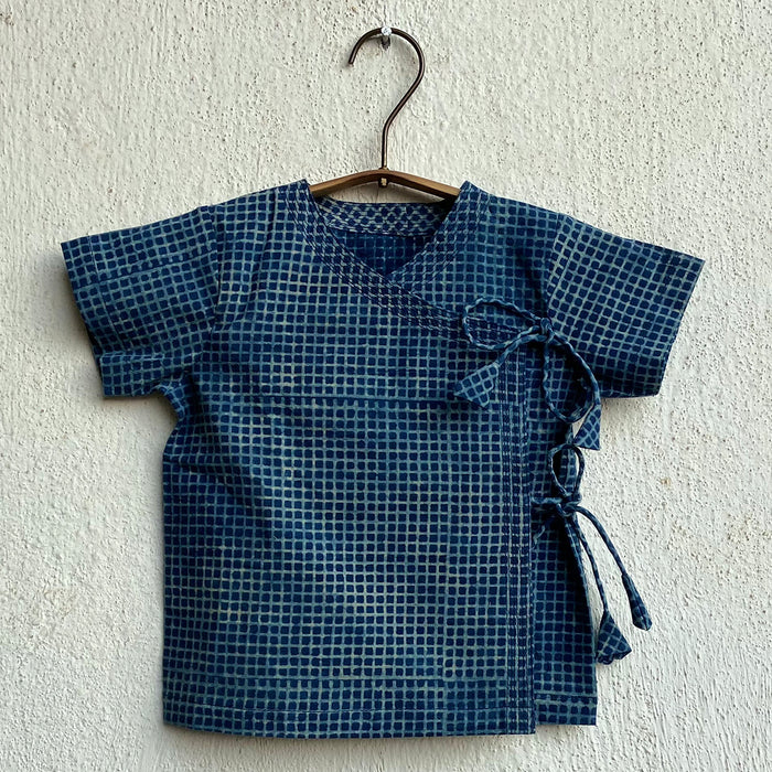 Organic Indigo Check Angarakha + Matching Pants (0-6 Months)