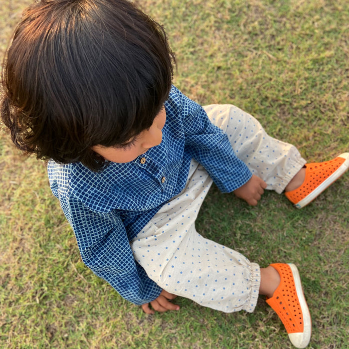 Organic Indigo Check Kurta + Indigo Raidana Pants (6 Months - 7 Years)