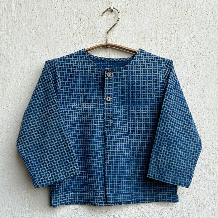 Organic Indigo Check Kurta + Indigo Raidana Pants (6 Months - 7 Years)