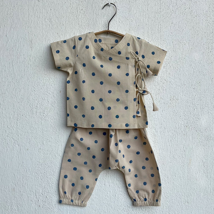 Organic Indigo Polka Angrakha With Matching Pants (0-6 Months)