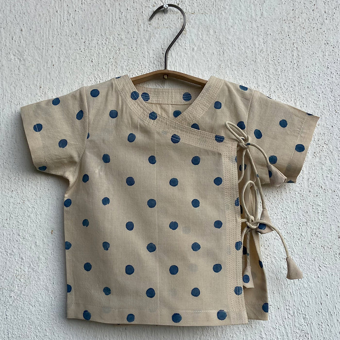 Organic Indigo Polka Angrakha With Matching Pants (0-6 Months)