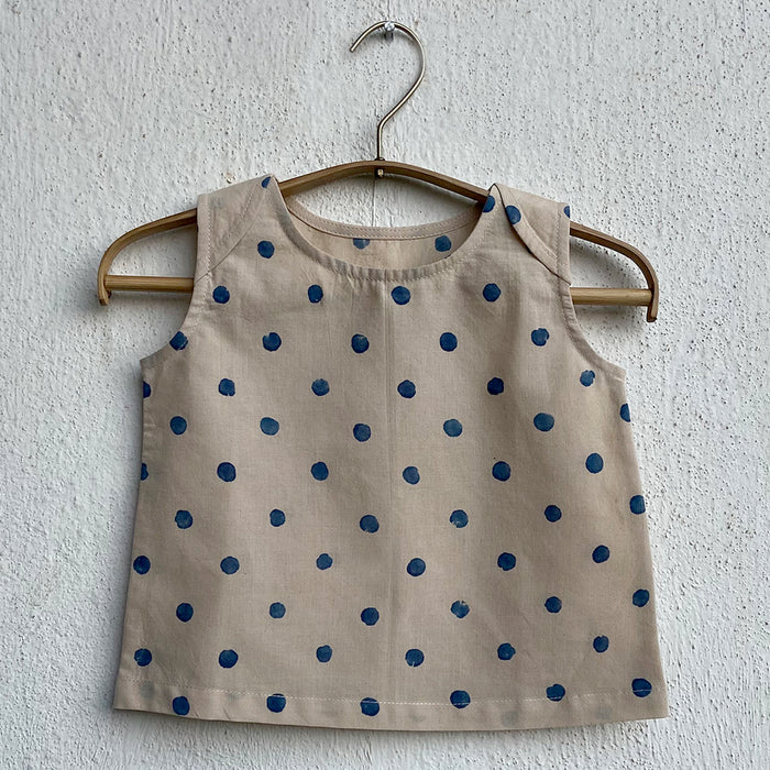 Organic Indigo Polka Jhabla With Matching Pants (0-7 Years)
