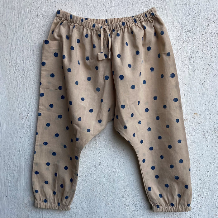 Organic Indigo Polka Jhabla With Matching Pants (0-7 Years)