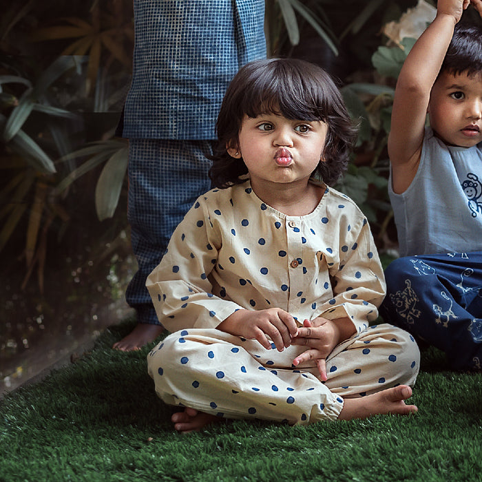 Organic Indigo Polka Kurta With Matching Pants (6 Months - 7 Years)