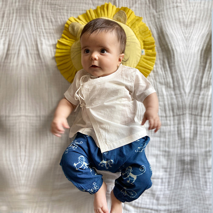 Organic Indigo Zoo Bag - Zoo And White Angrakha + Zoo Pants (0-6 Months)