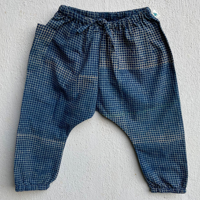Organic Indigo Zoo Jhabla With Check Pants (0-7 Years)