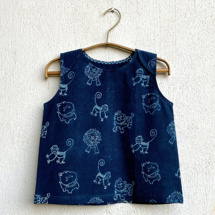 Organic Indigo Zoo Jhabla With Raidana Pants (0-7 Years)