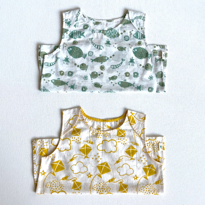 Organic Koi Jhabla Bag - Yellow Patang And Koi Mint (0-7 Years)