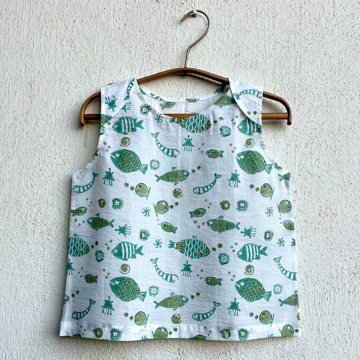 Organic Koi Jhabla Bag - Yellow Patang And Koi Mint (0-7 Years)