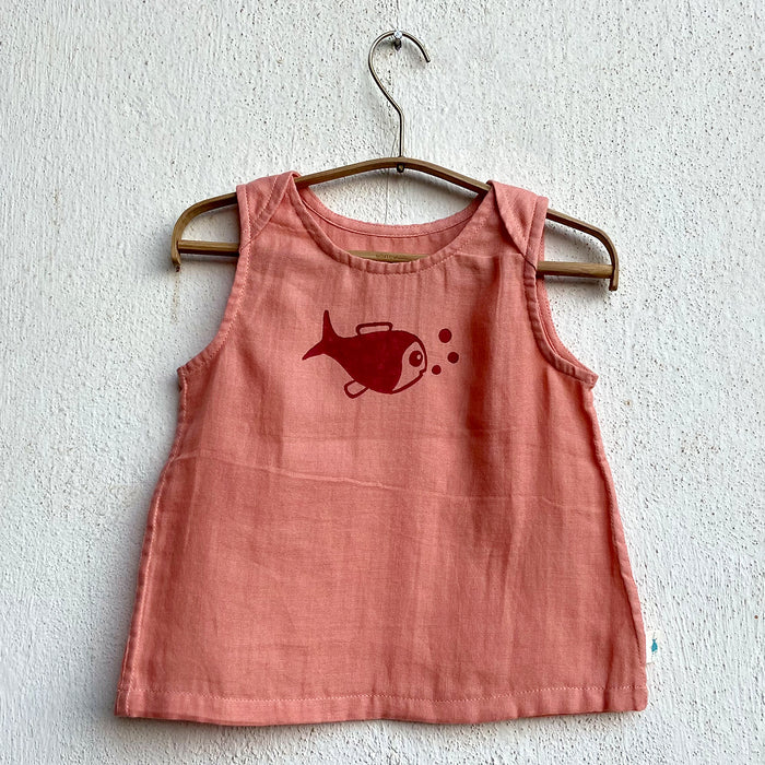 Organic Koi Peach Jhabla With Red Pants (0-2 Years)