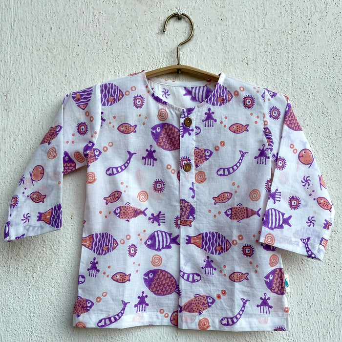 Organic Koi Peach Print Kurta + Peach Pants (6 Months - 5 Years)