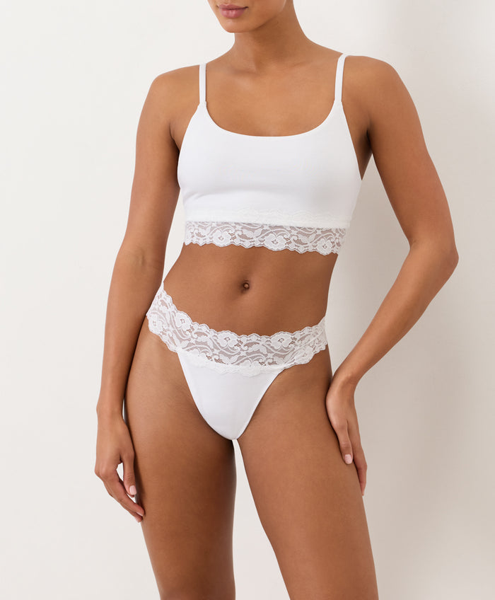 Organic Lace Waist Thong - White