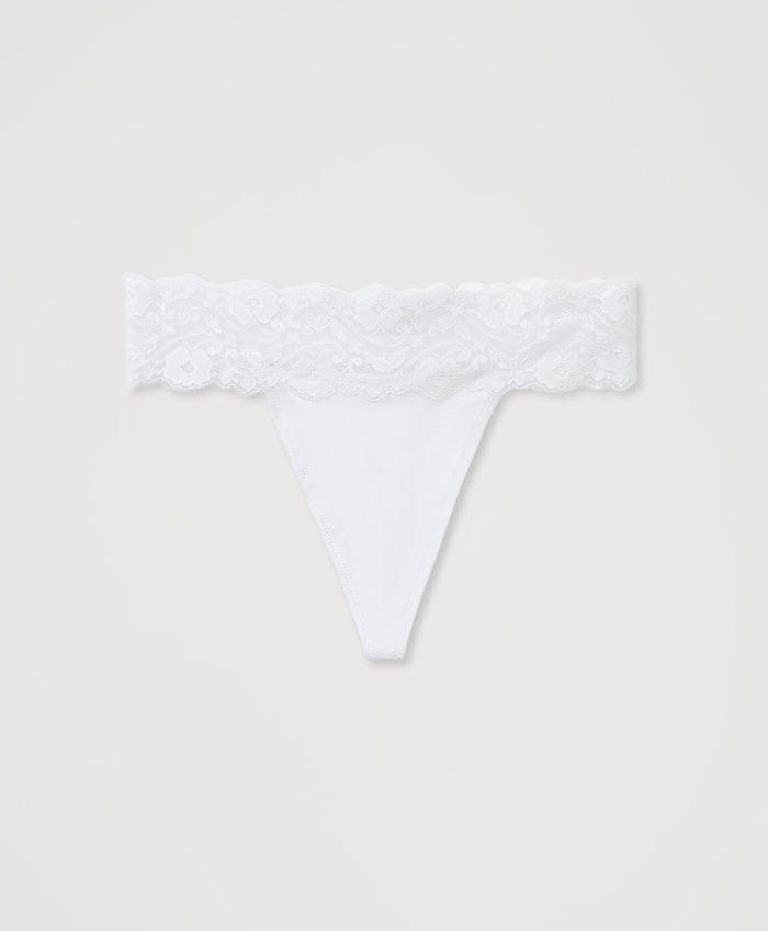 Organic Lace Waist Thong - White