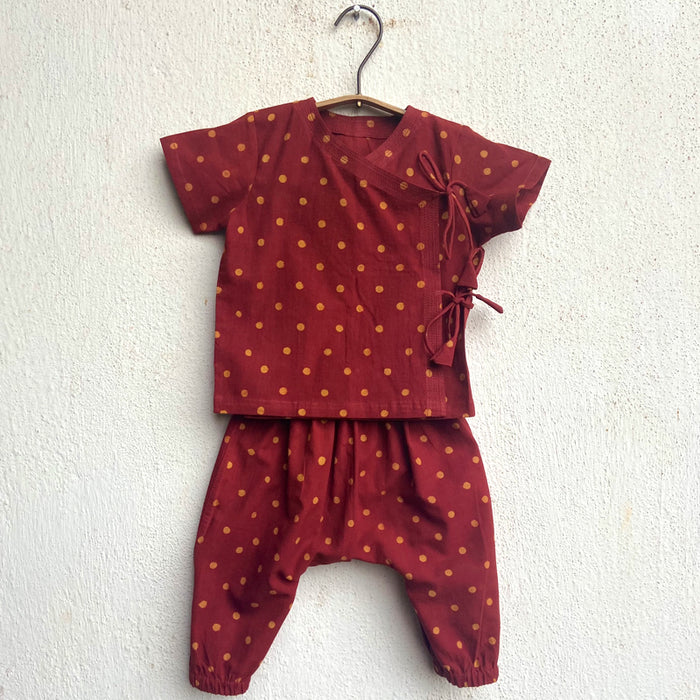 Organic Madder Raidana Angrakha Top + Matching Pants (0-6 Months)