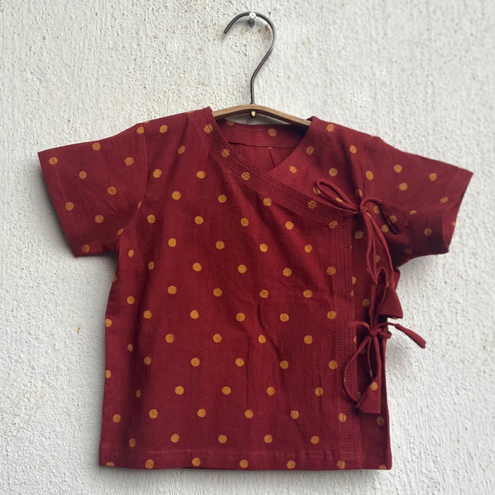 Organic Madder Raidana Angrakha Top + Matching Pants (0-6 Months)
